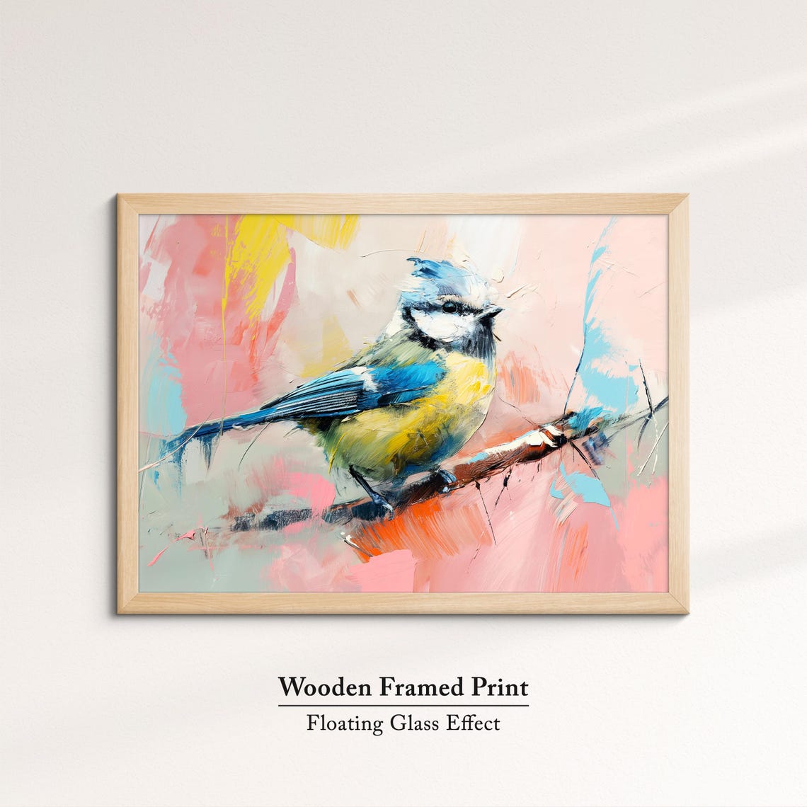 Blue Tit Bird Pink Yellow Pastel Abstract Watercolor Wall Poster - Image 6