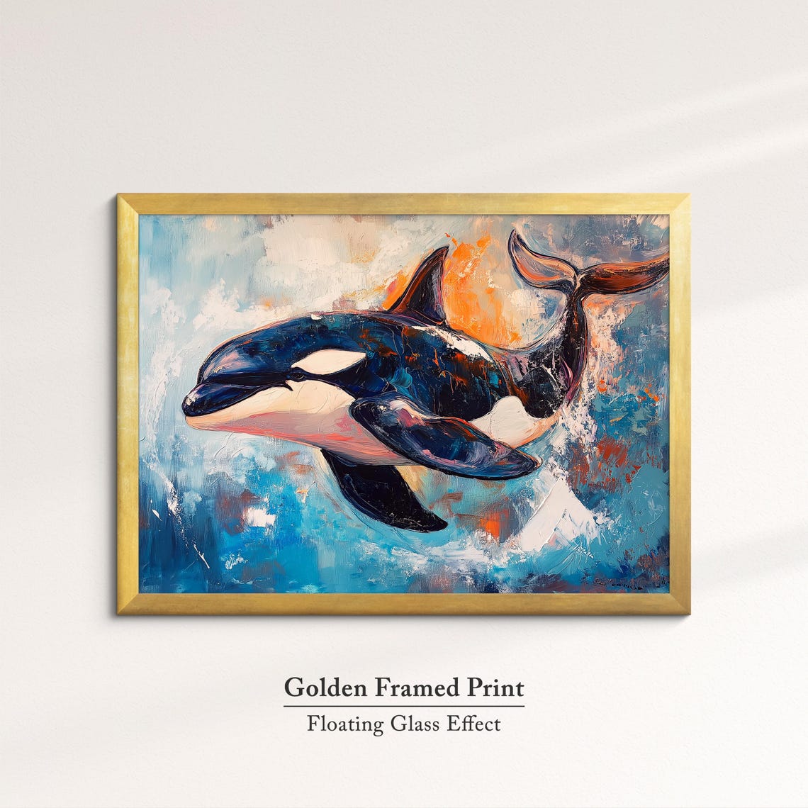 Orca Killer Whale Abstract Oil Painting Blue Ocean Sunset Poster - Image 5