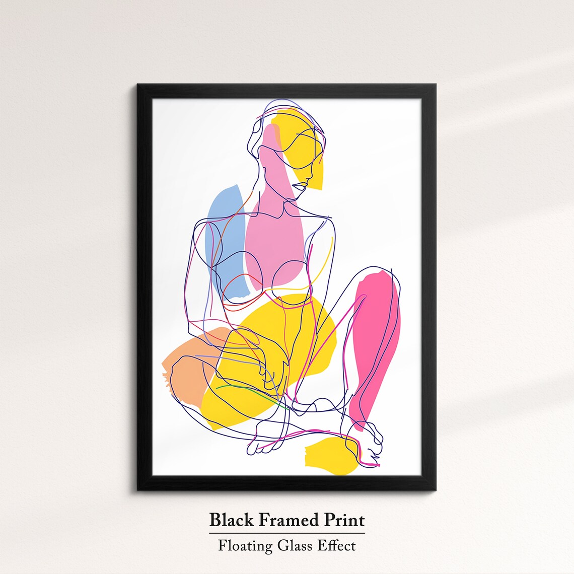 Colorful Seated Woman Line Art Abstract Blocks Pink Yellow Modern Wall Art Print - Image 8