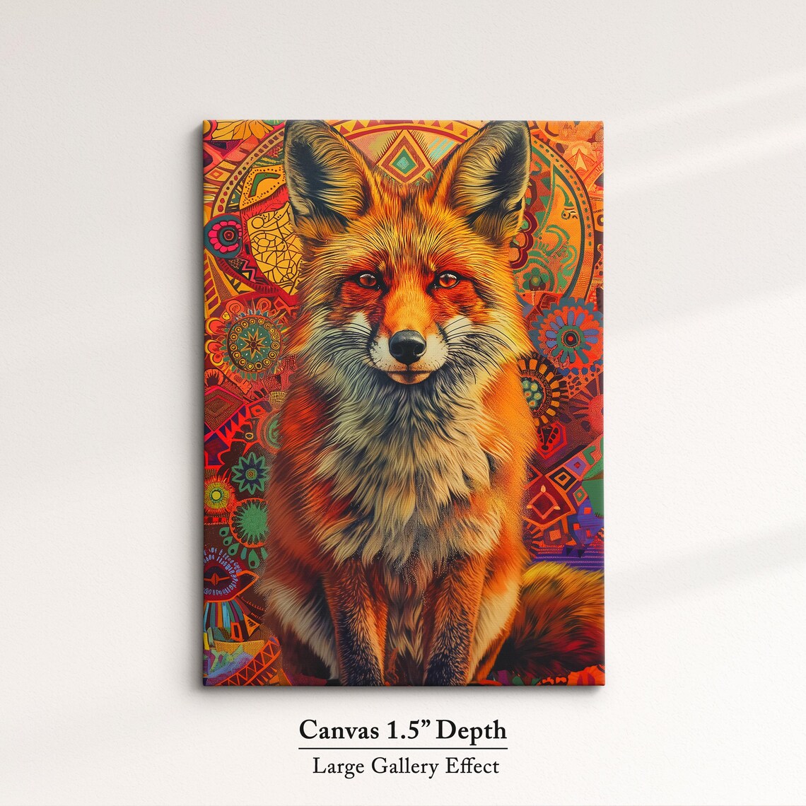 Red Fox Portrait Mandala Pattern Background Realistic Wildlife Art Poster - Image 3