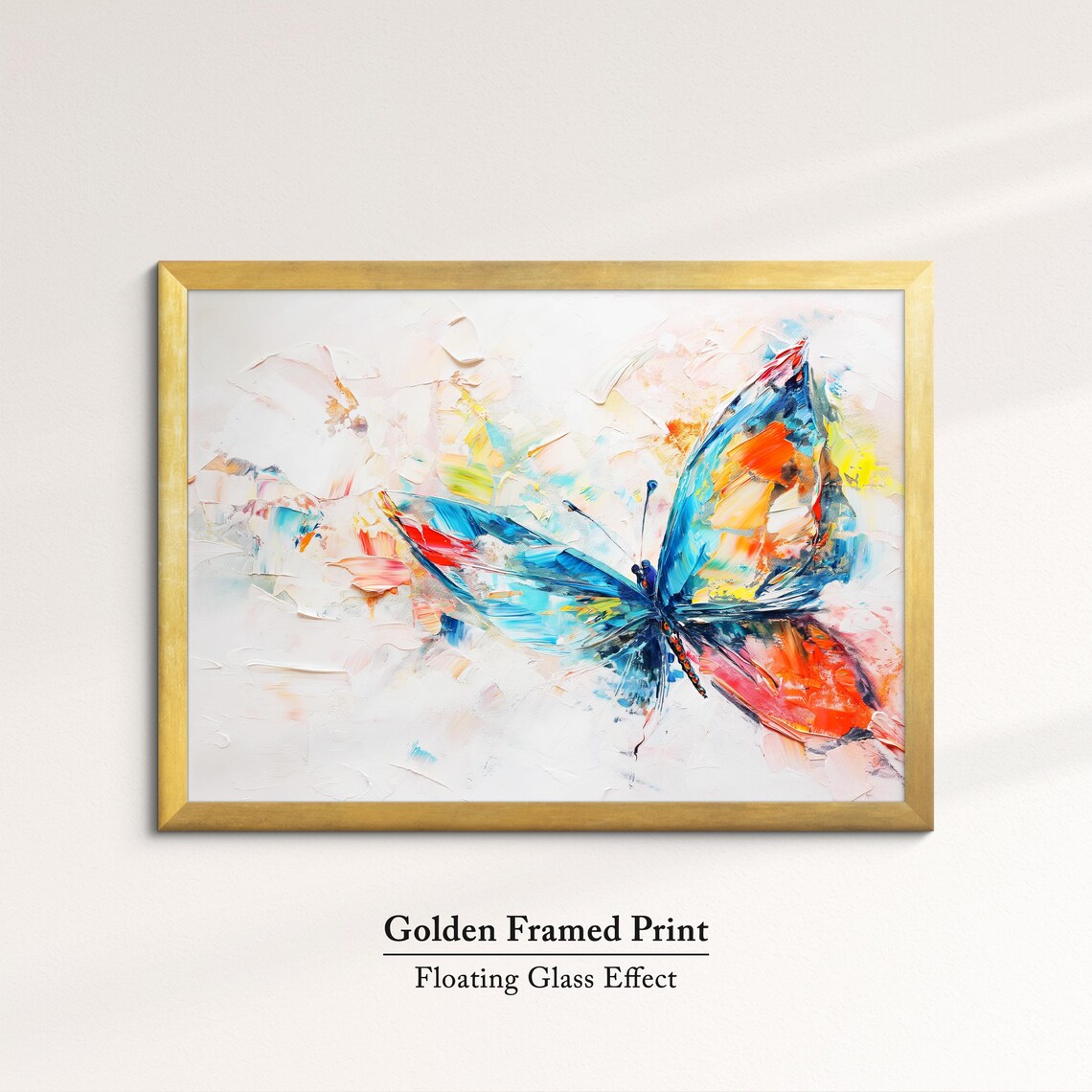 Colorful Butterfly Blue Orange Wings White Abstract Wall Art - Image 5