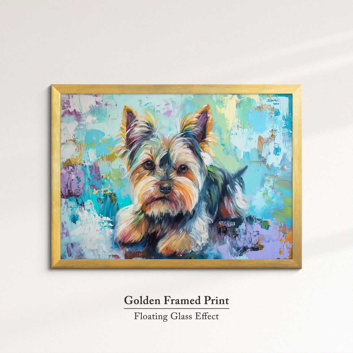Yorkshire Terrier Sitting Pose Mint Teal Abstract Dog Art Poster - Image 5