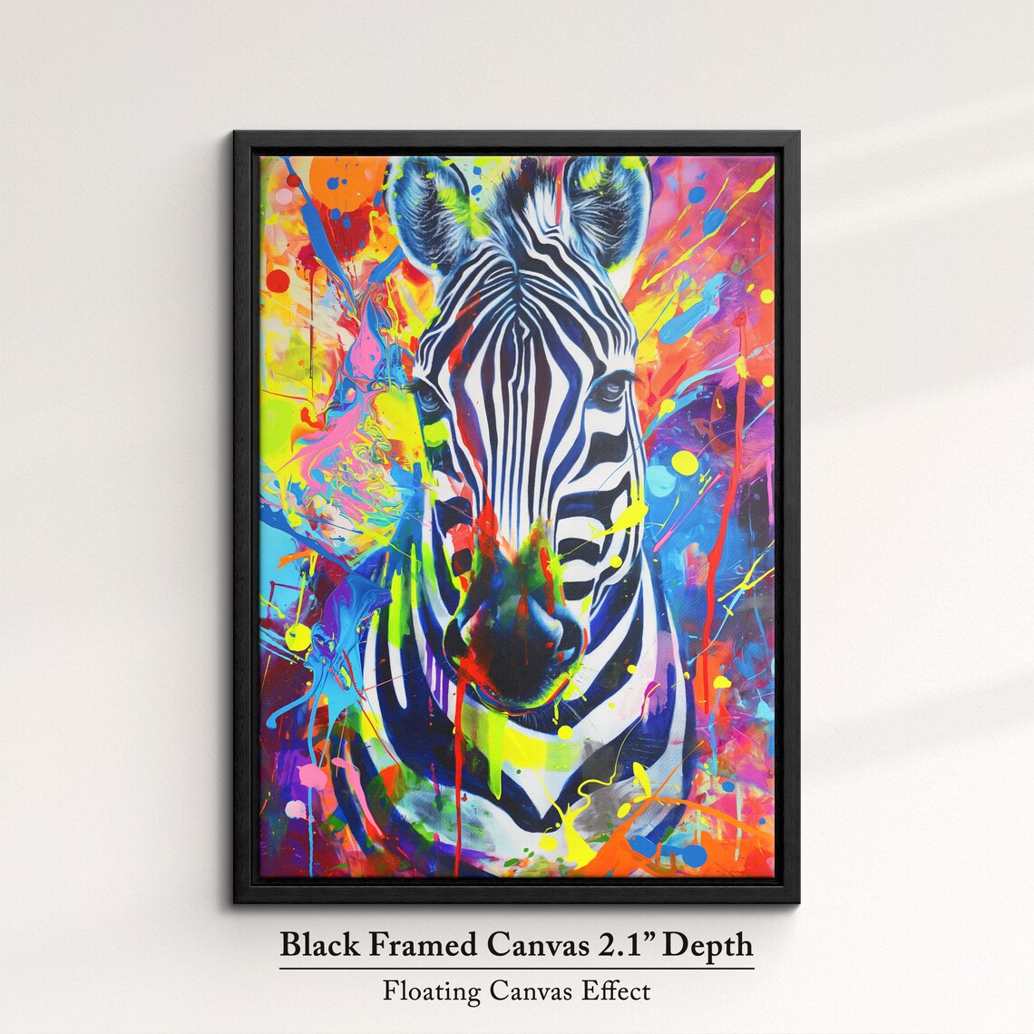 Colorful Zebra Head Portrait Pop Art Painting Neon Splatter Wall Decor Poster - Image 2