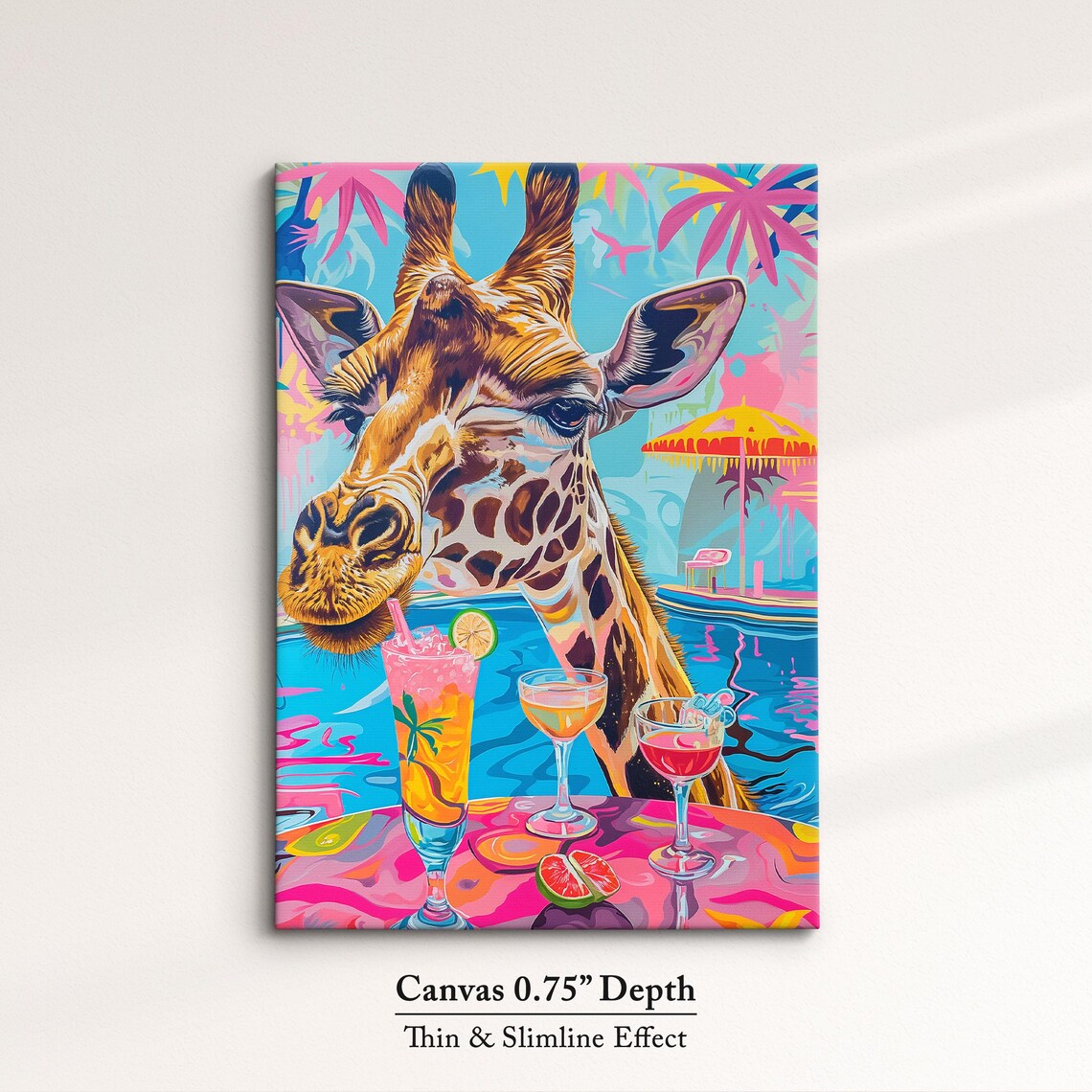 Giraffe Poolside Party Tropical Cocktails Colorful Fun Safari Art Poster - Image 4