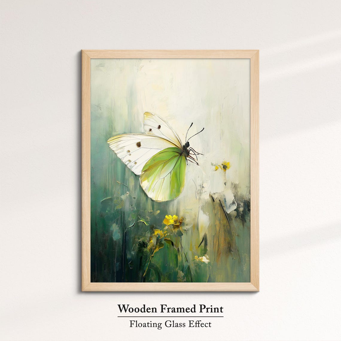 White Butterfly Flight Green Meadow Impressionist Oil Painting Poster - Image 6