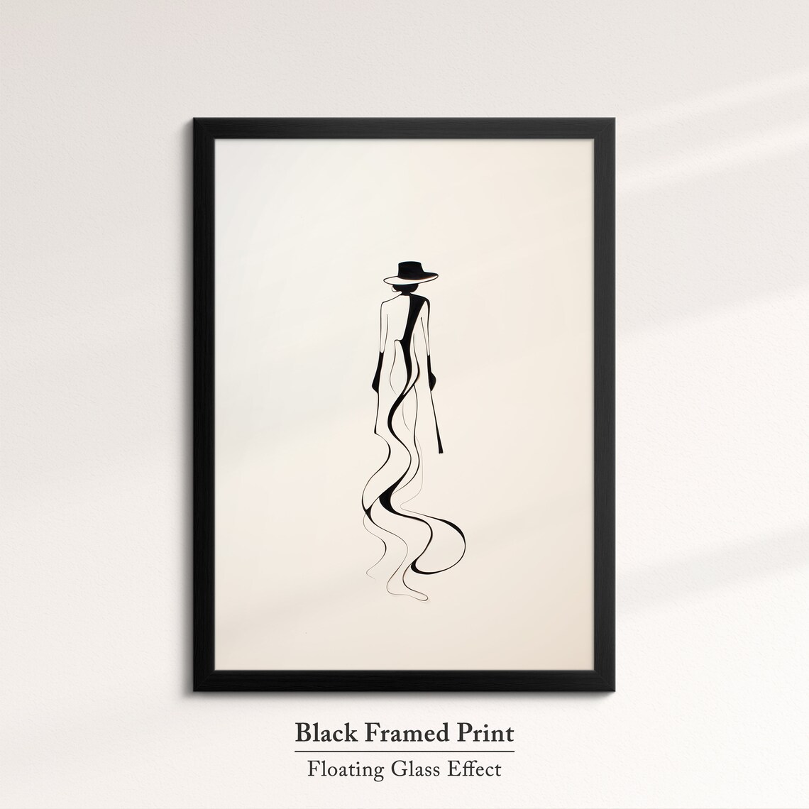 Woman In Wide Brim Hat Flowing Gown Minimalist Line Art Elegant Wall Art Print - Image 5