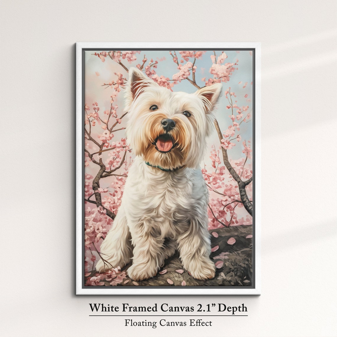 White West Highland Terrier In Pink Cherry Blossoms Spring Art Poster - Image 7