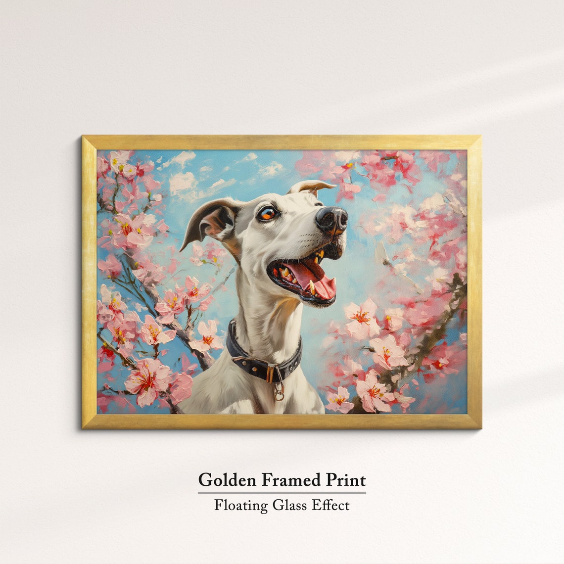 Joyful Greyhound Dog In Pink Cherry Blossoms Spring Floral Wall Poster - Image 5