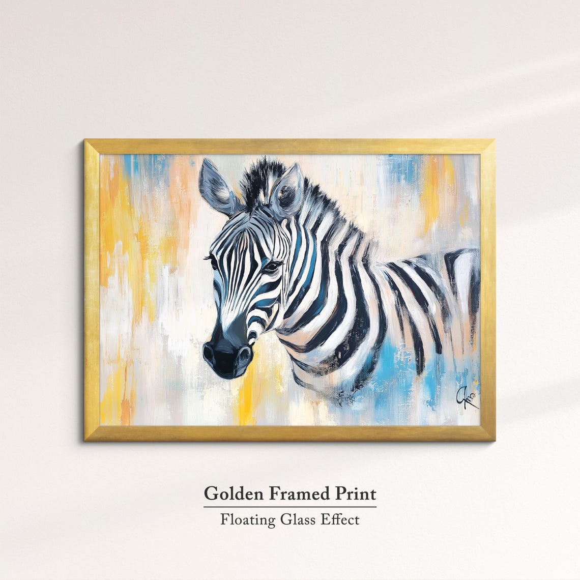 Zebra Portrait Yellow Blue Abstract Background Safari Wall Art Poster - Image 5