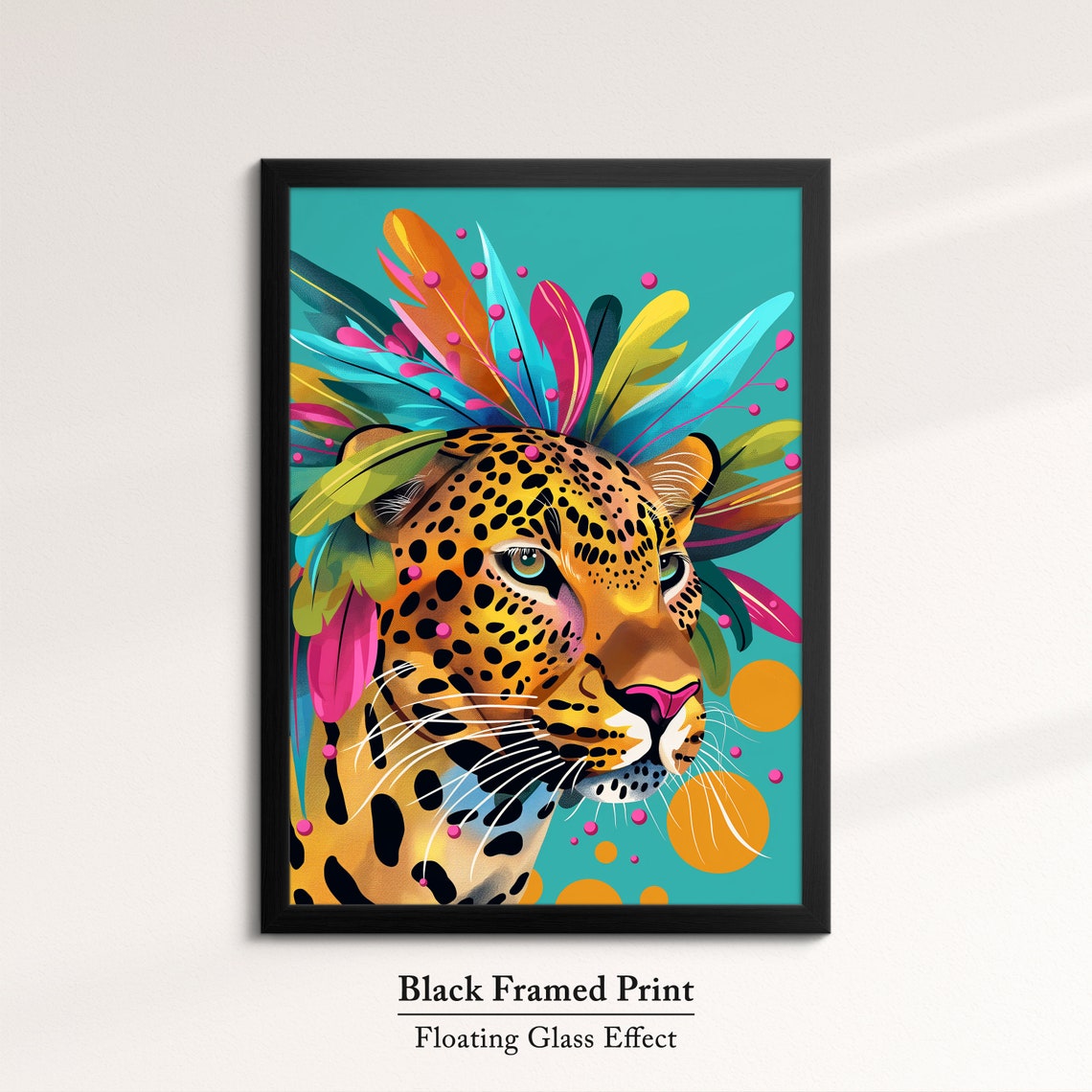 Leopard Profile Portrait With Feather Headdress Teal Art Poster - Image 8