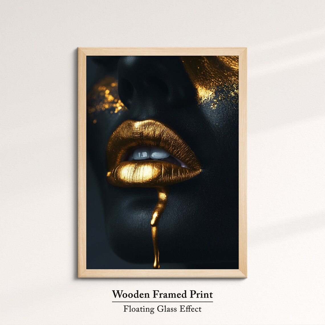 Golden Lips Dripping Gold Paint On Black Glam Beauty Wall Art Poster - Image 6