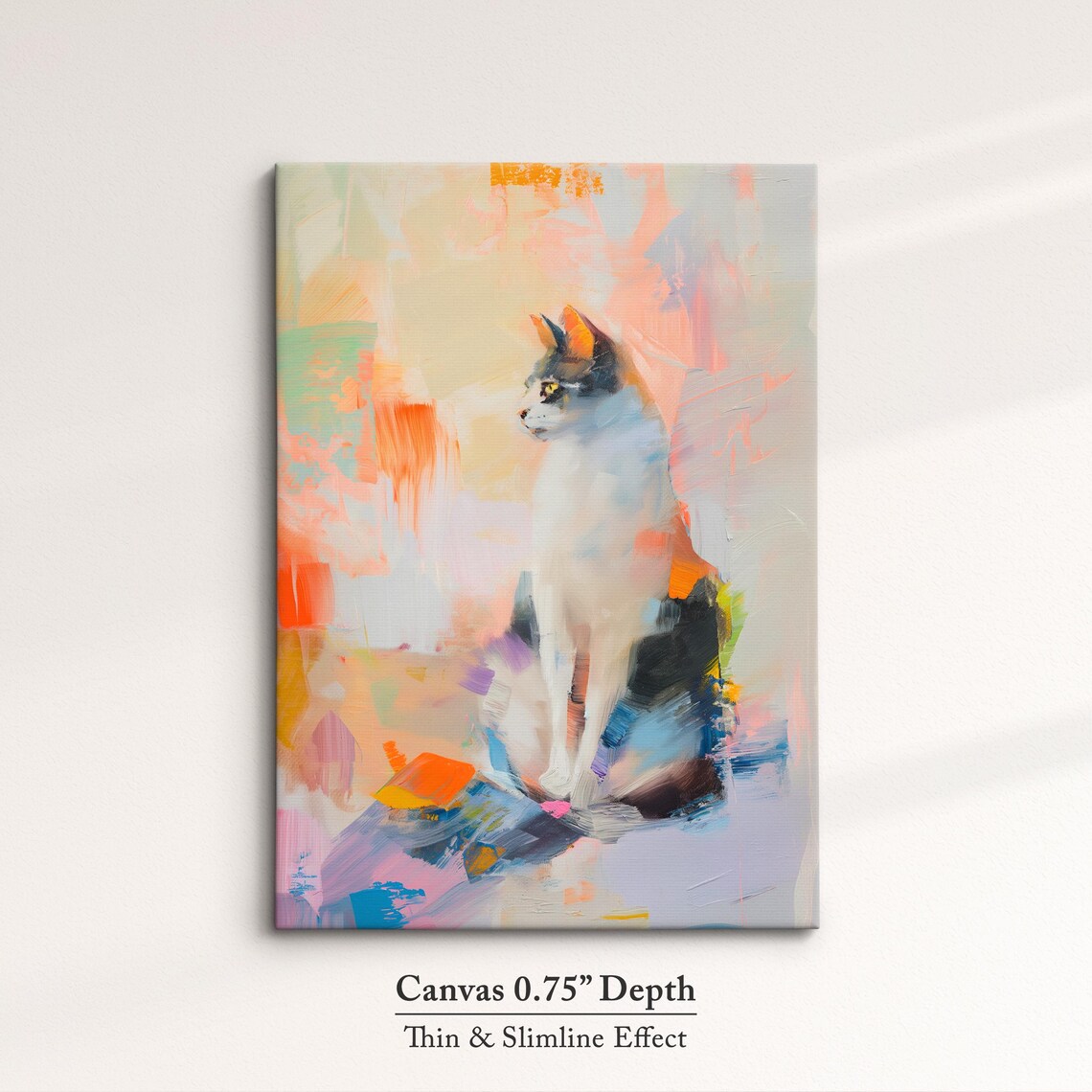 Sitting Cat Profile Warm Pastel Abstract Oil Painting Pet Wall Art Poster - Image 4