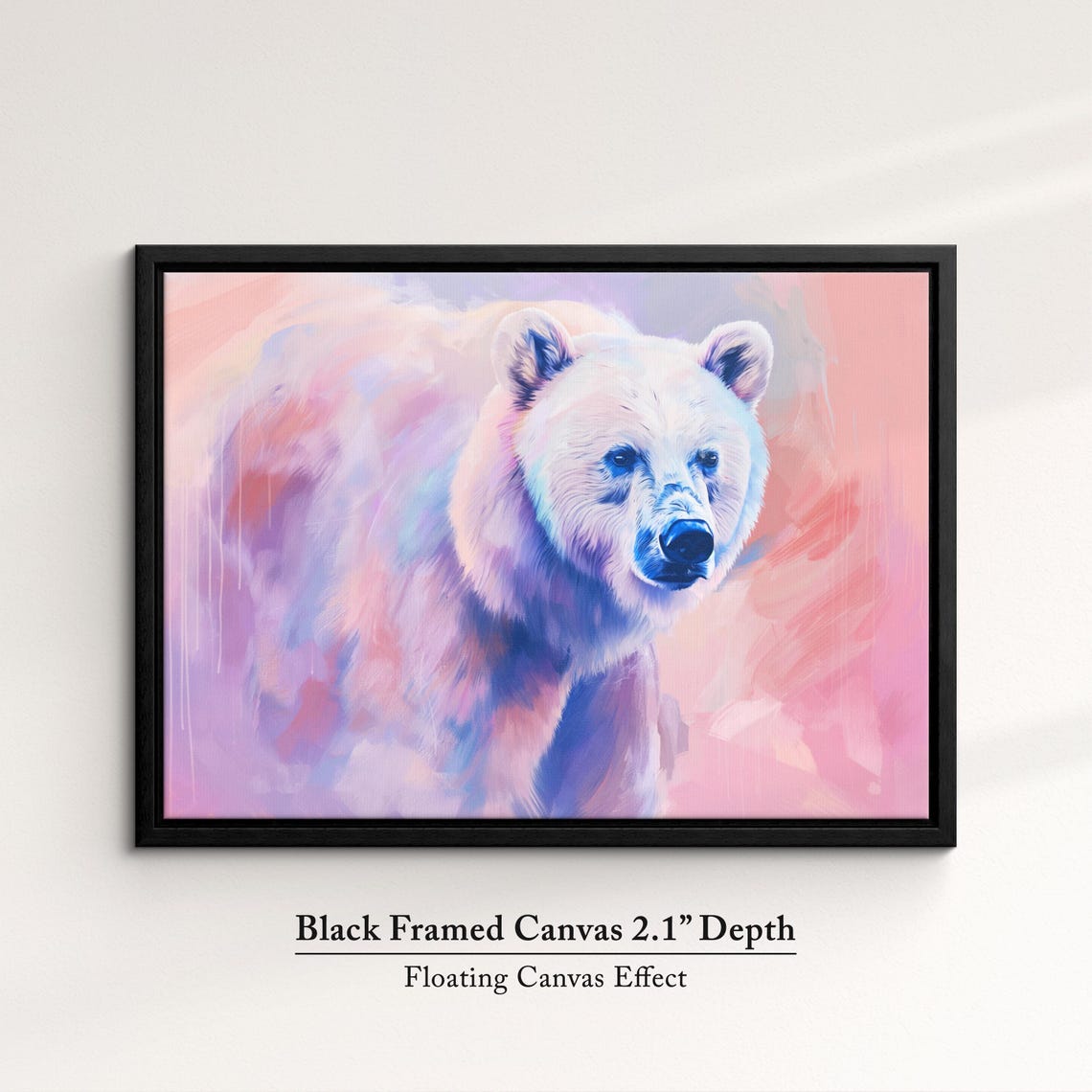 White Bear Portrait Pink Blue Pastel Abstract Wildlife Wall Poster - Image 2