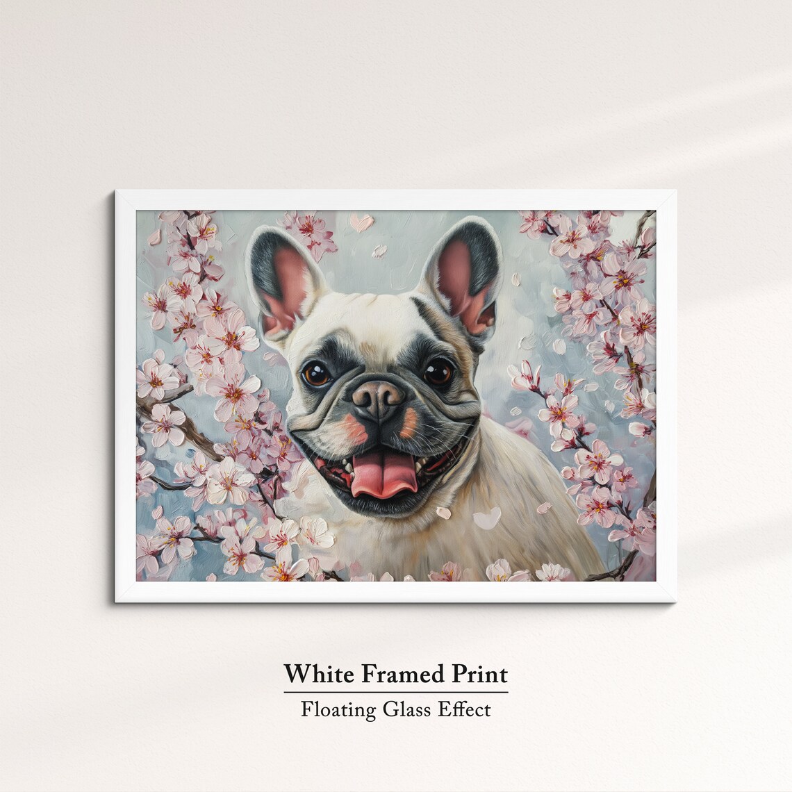 Cream French Bulldog Big Smile Among Pink Blossoms Soft Art Poster - Image 7