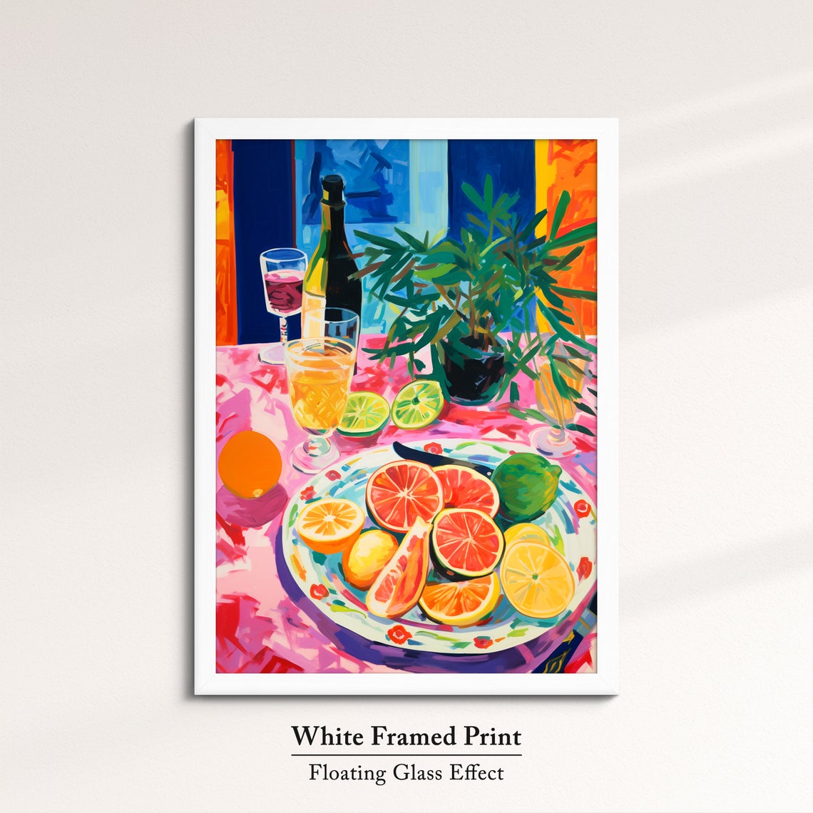 Vibrant Citrus Still Life Oranges Grapefruit Wine Table Art Poster - Image 7
