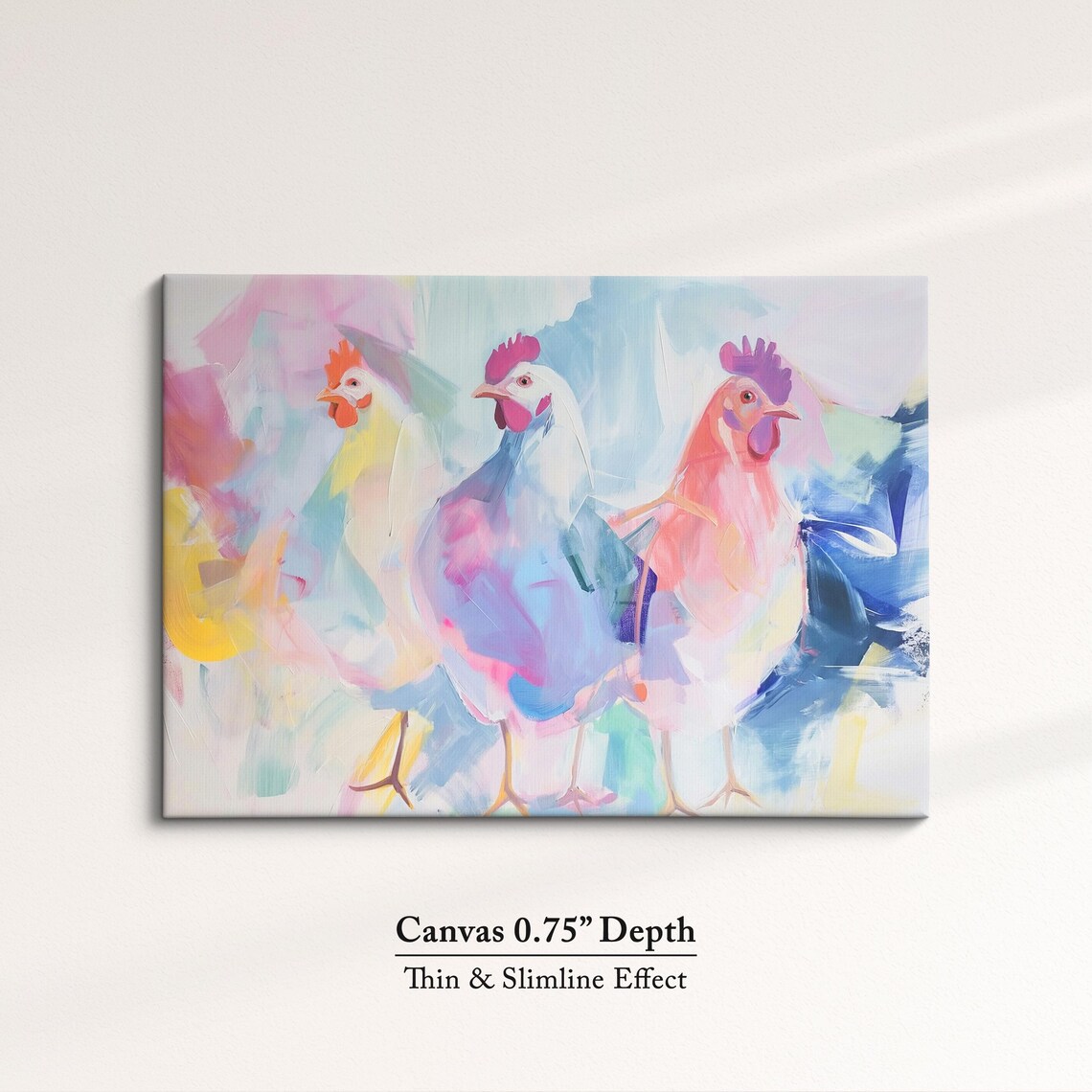 Three Pastel Chickens Pink Blue Yellow Abstract Farm Bird Art Poster - Image 4