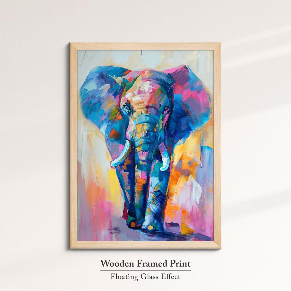 Colorful Elephant Walking Vivid Blue Pink Orange Abstract Wall Art - Image 6