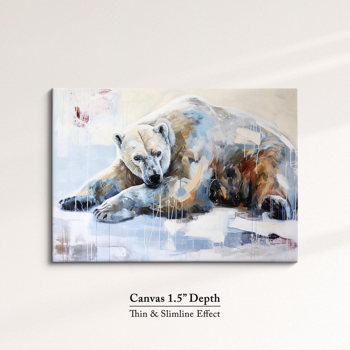 Polar Bear Resting Muted Beige Blue Abstract Wildlife Wall Art - Image 3