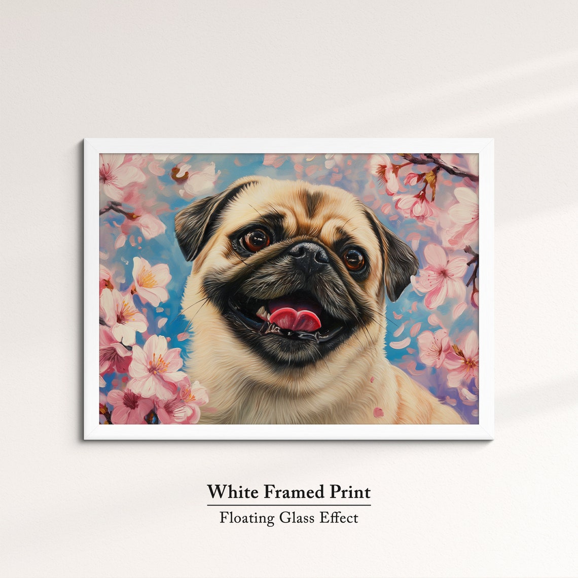 Joyful Pug Grinning Among Pink Cherry Blossoms Blue Sky Spring Poster - Image 7