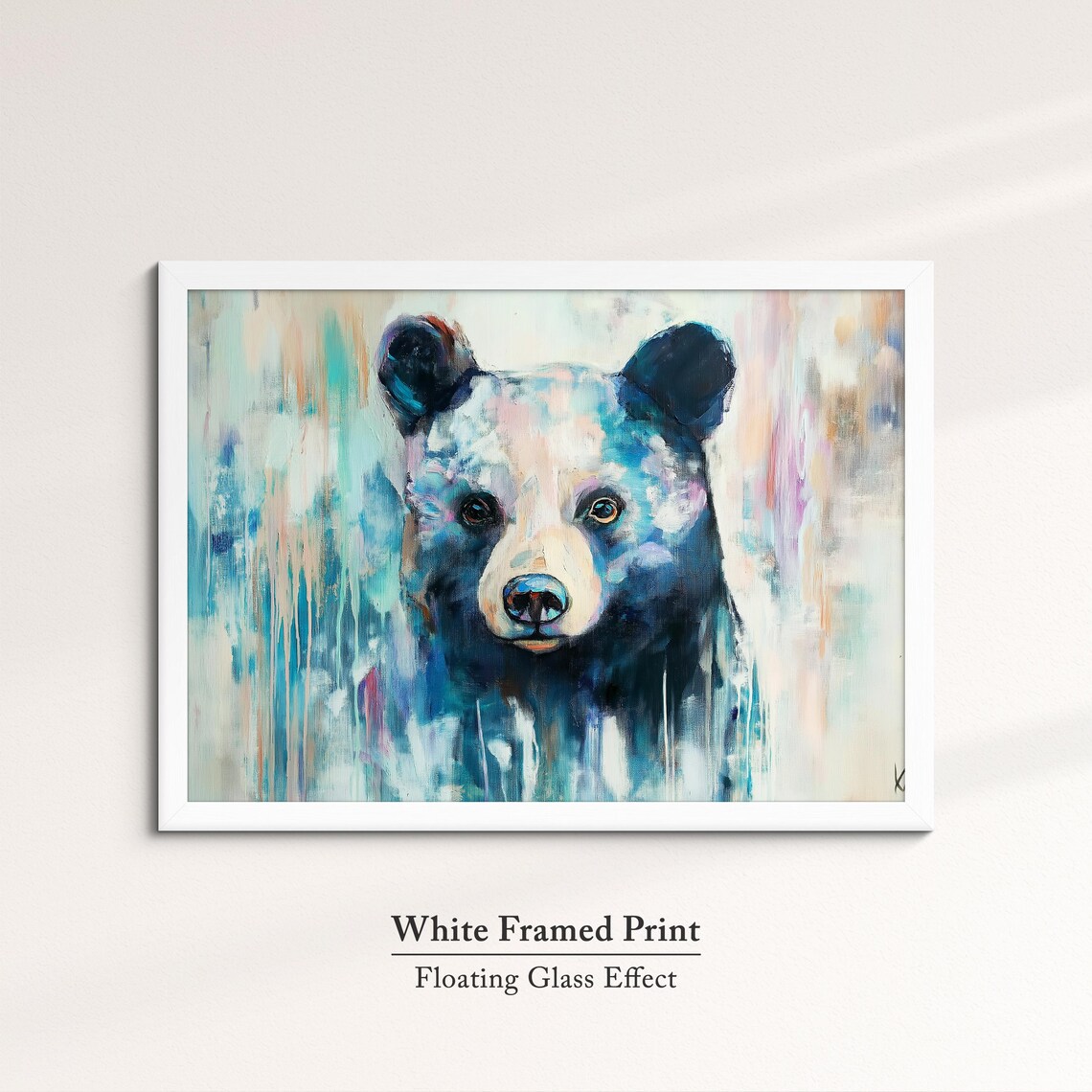 Black Bear Face Front Blue Abstract Oil Painting Wildlife Wall Art Poster - Image 7