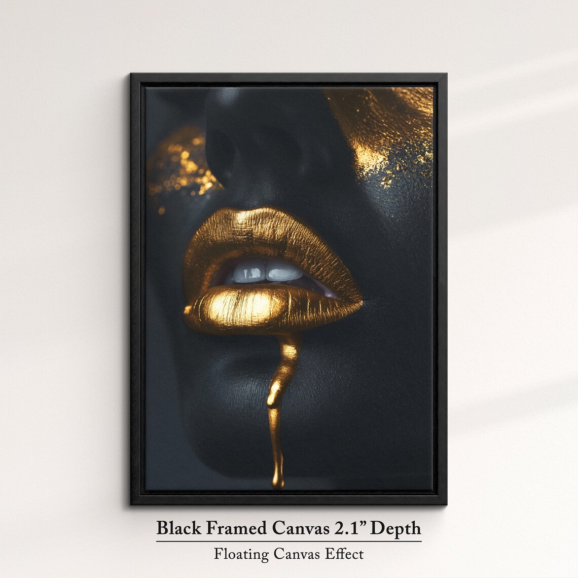 Golden Lips Dripping Gold Paint On Black Glam Beauty Wall Art Poster - Image 2