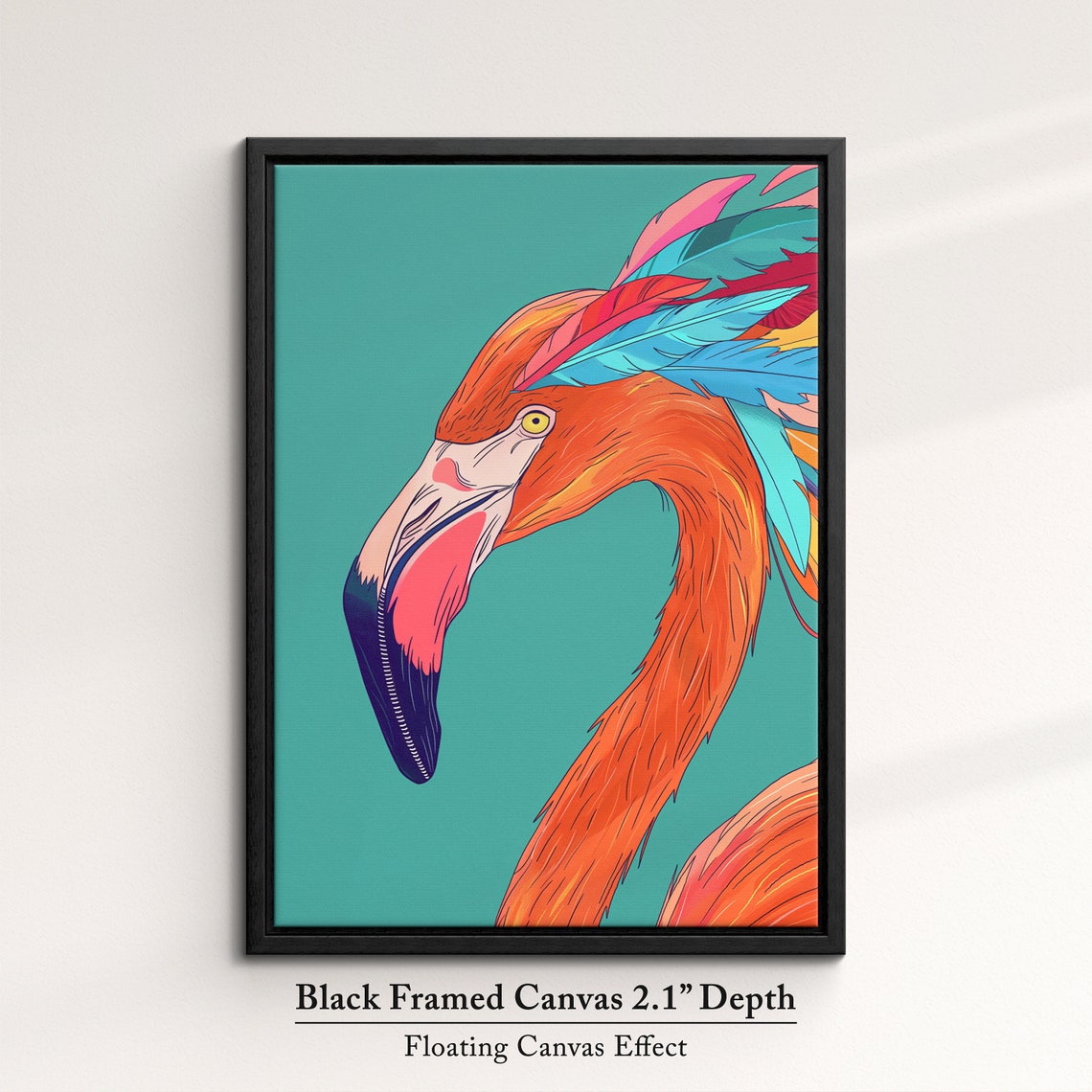 Flamingo Head Profile With Feather Crest Teal Background Art Poster - Image 2