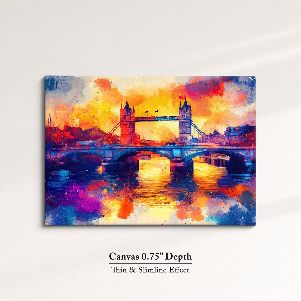 London Tower Bridge Vibrant Sunset Watercolor Pink Orange Sky Poster - Image 4