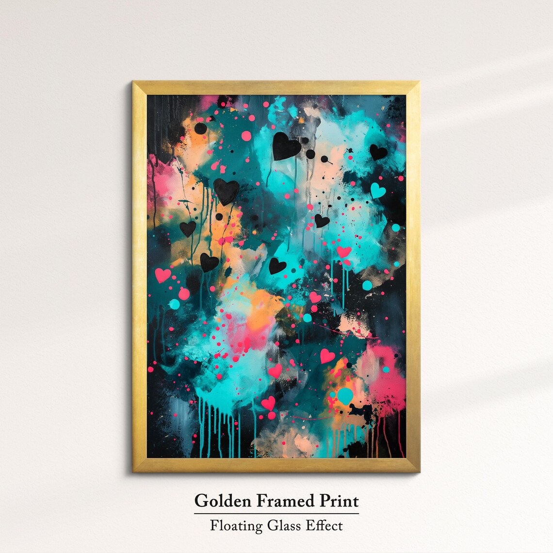Colorful Dripping Hearts Abstract Paint Splatter Modern Wall Art Print - Image 5