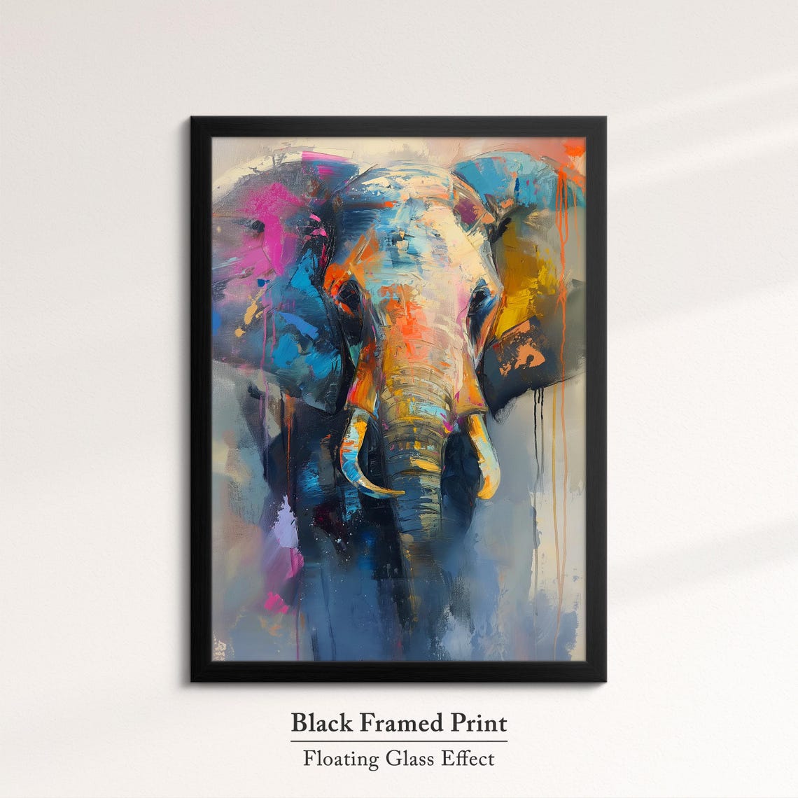 Majestic Elephant Front View Moody Blue Pink Abstract Wall Art - Image 8