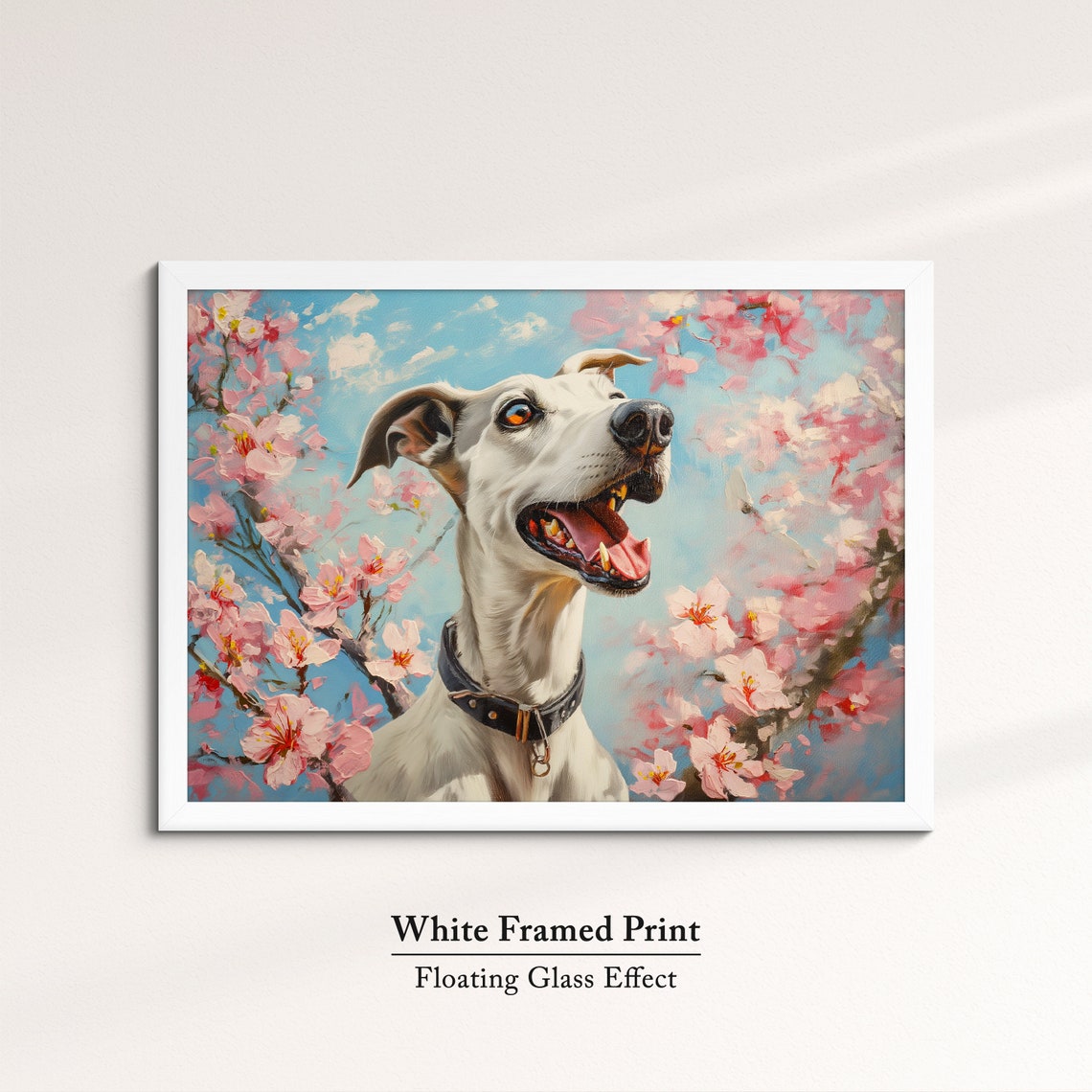 Joyful Greyhound Dog In Pink Cherry Blossoms Spring Floral Wall Poster - Image 7