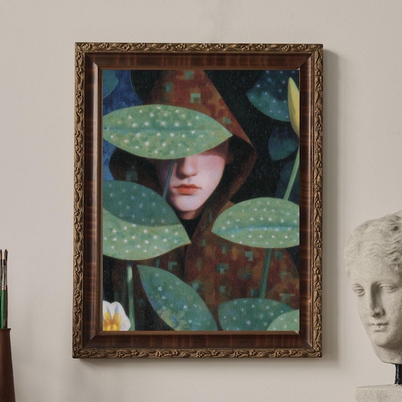 Harrison Hides No2 Hooded Figure in Spotted Leaves Dark Art Poster