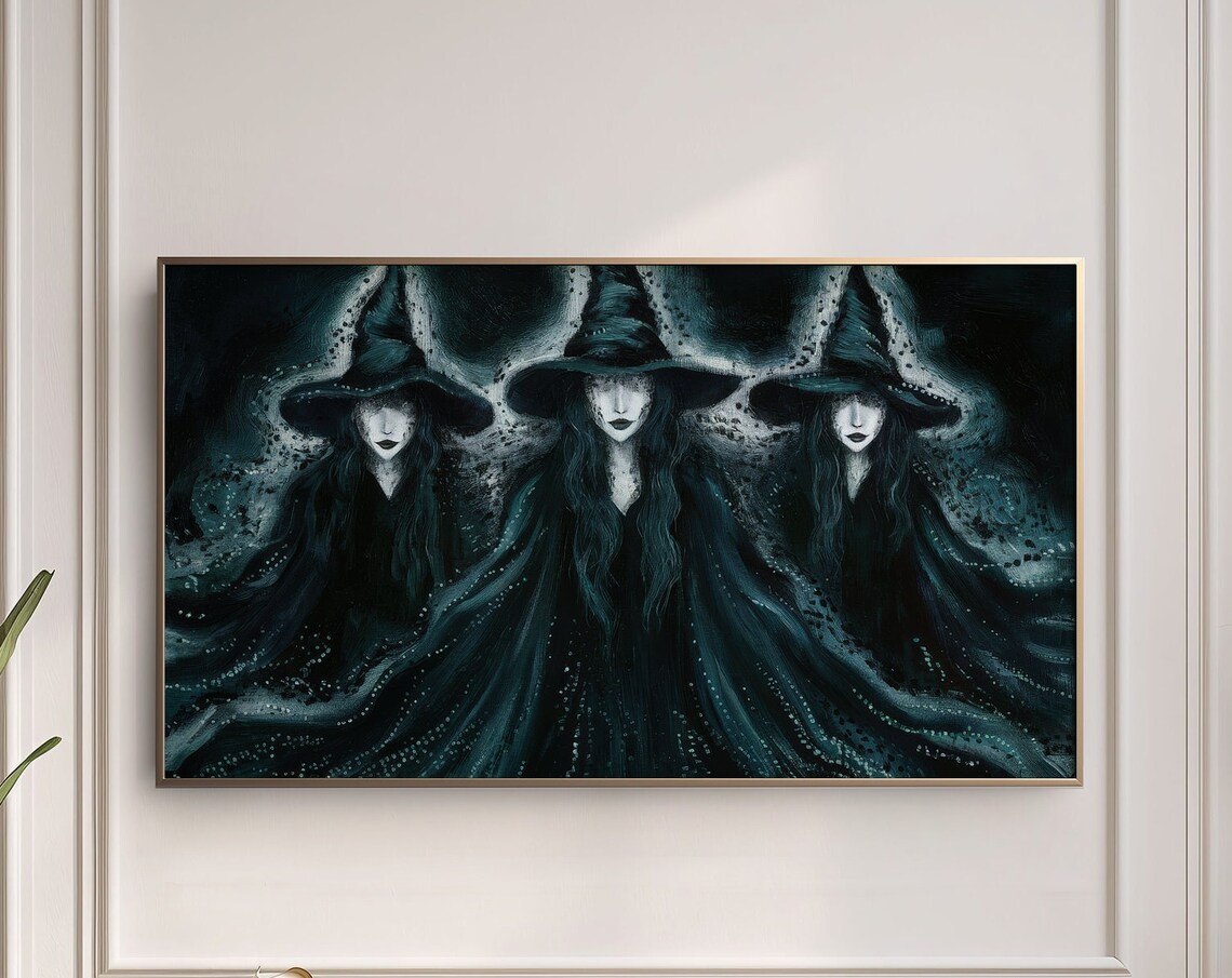 Three Dark Witches Coven Painting Spooky Gothic Halloween Moody Wall Poster - Image 5