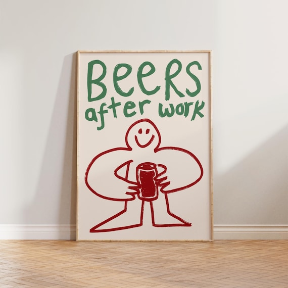 Beer Illustration Kitchen Wall Art Print, After-Work Doodle