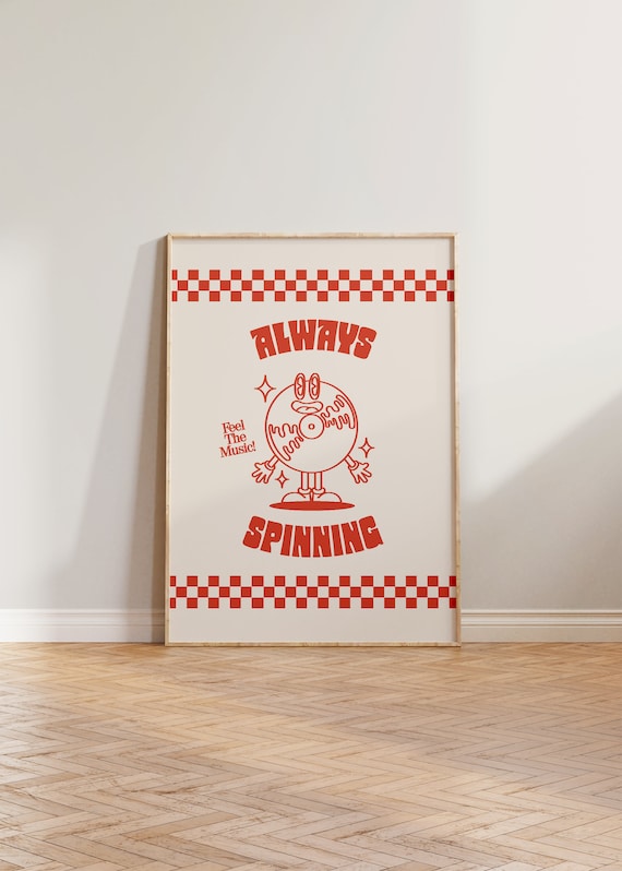 Always Spinning Retro Music Art Print, Vintage Cartoon