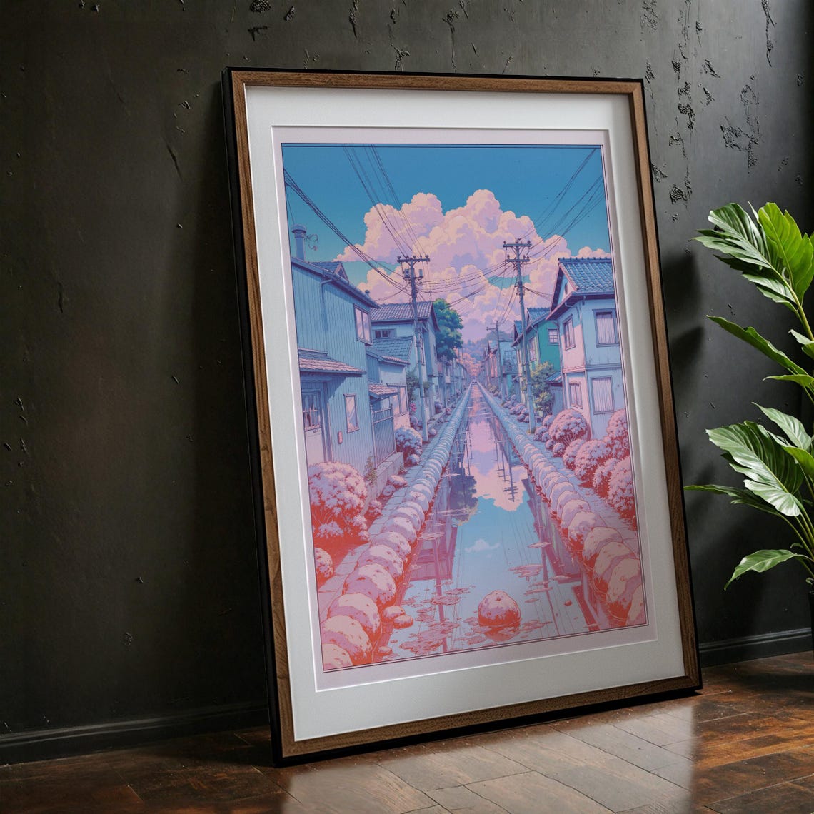 Lofi Anime Japanese Street Pastel Cityscape Dreamy Evening Poster