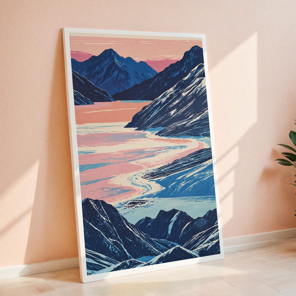 Indigo Mountain Lake Sunset River Reflection Valley Art Poster