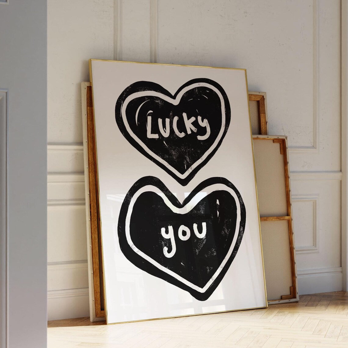 Lucky You Black Hearts Bold Trendy Love Minimalist Wall Poster