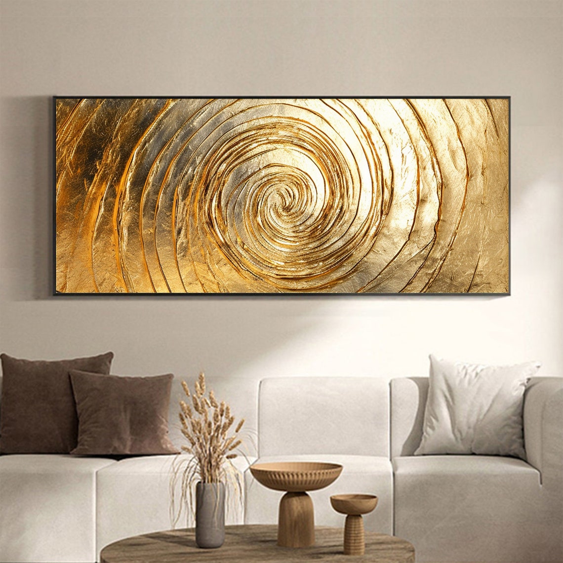 Shimmering Golden Spiral Vortex Textured Abstract Gold Leaf Poster - Image 2