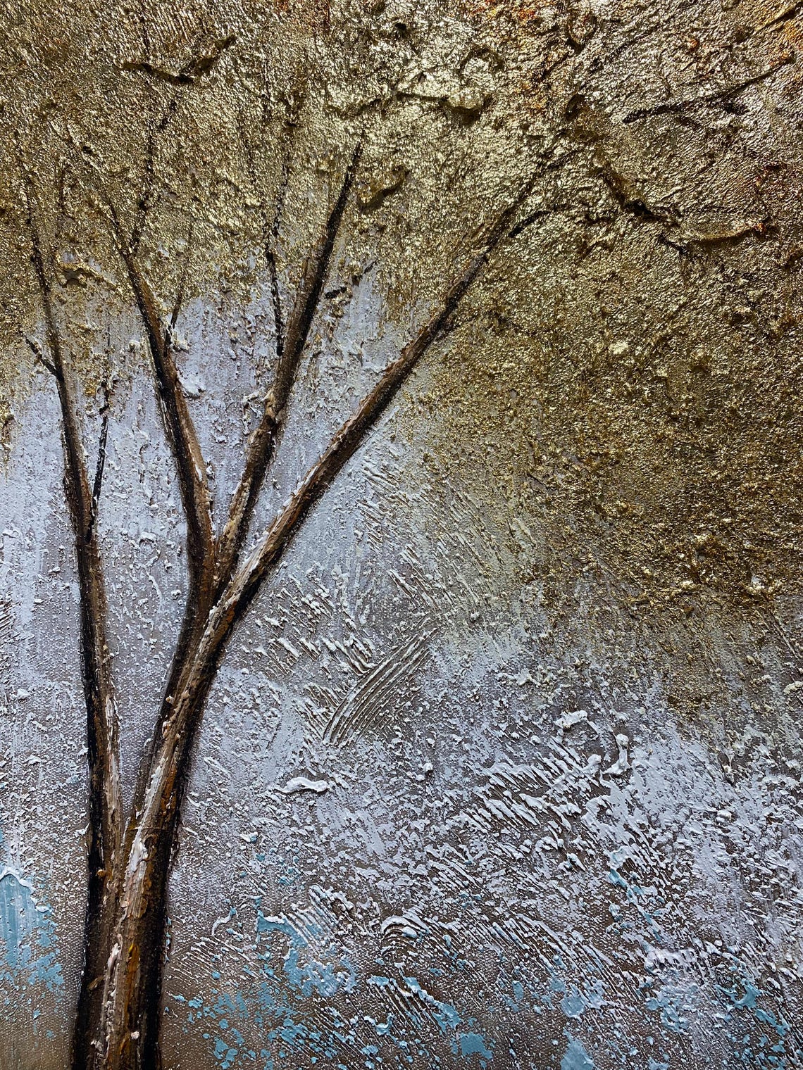 Golden Tree Vertical Textured Canopy Minimalist Painting Poster - Image 5