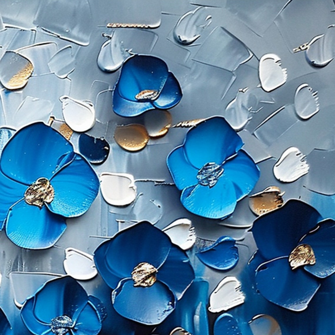 Cobalt Blue Blossom Row with Gold Centers Textured Art Poster - Image 5
