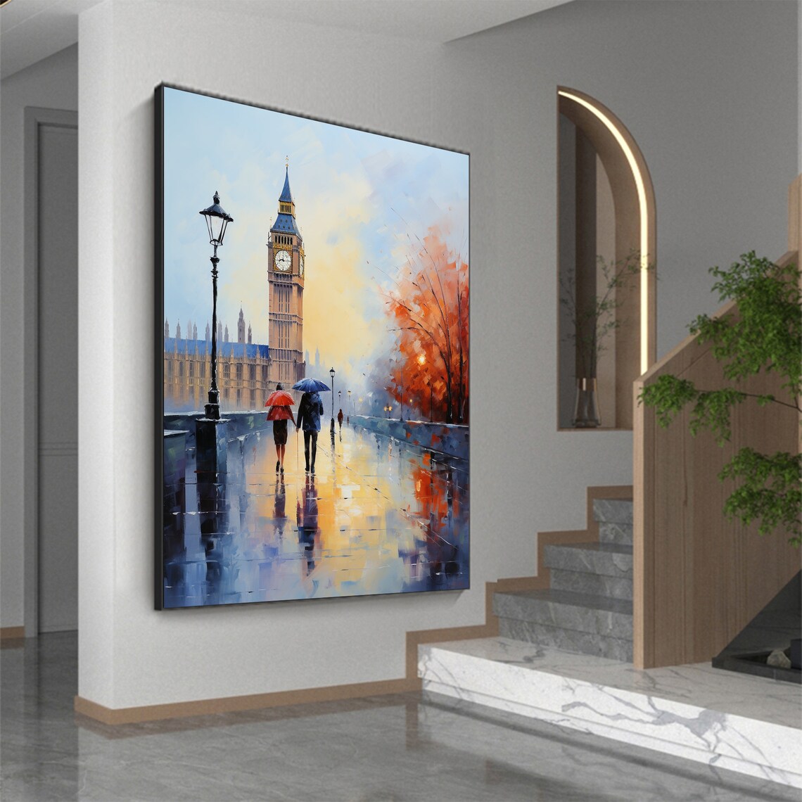 Rainy London Big Ben Umbrella Couple Romantic City Art Poster - Image 7