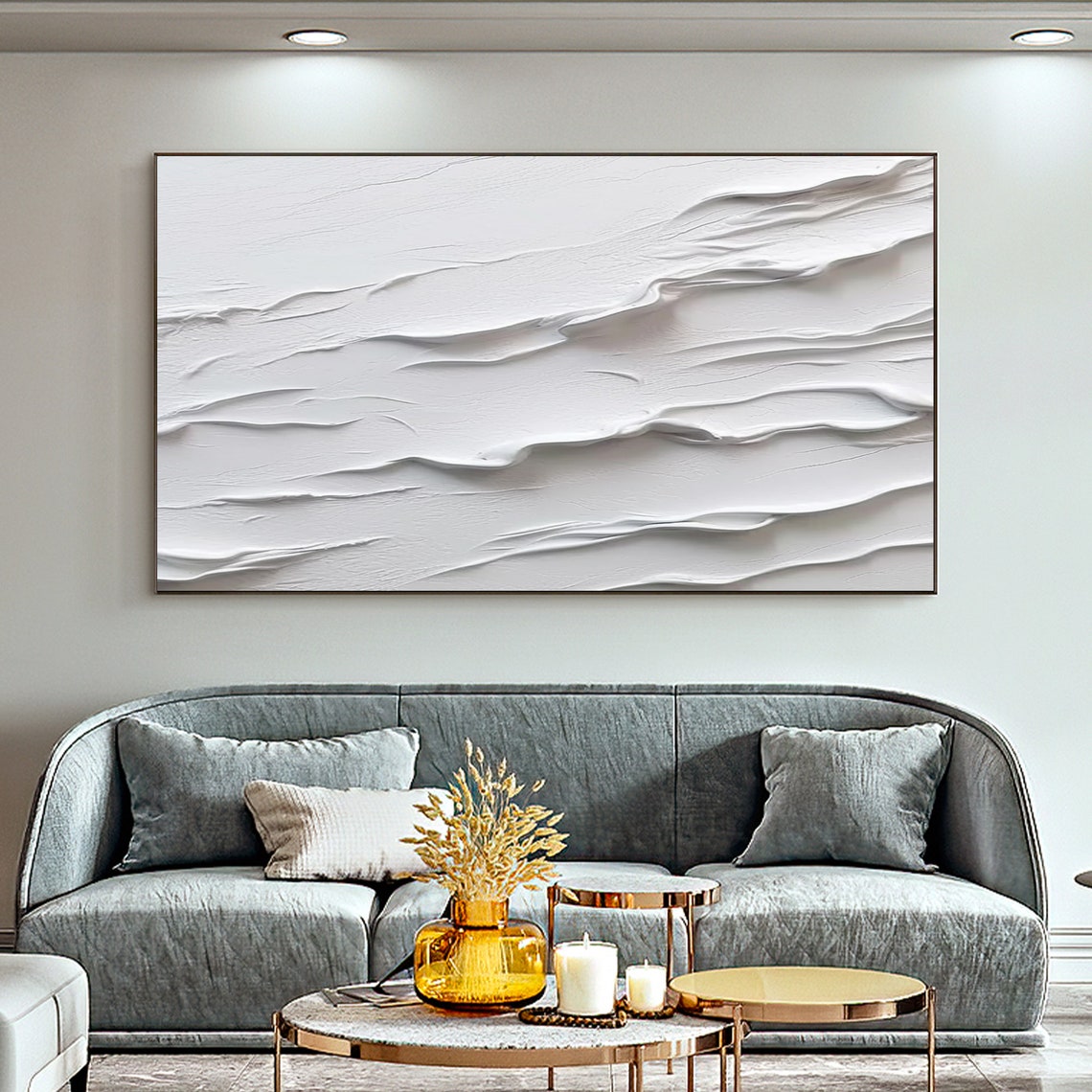 All White Wave Texture Minimalist Sculptural Painting Poster - Image 2