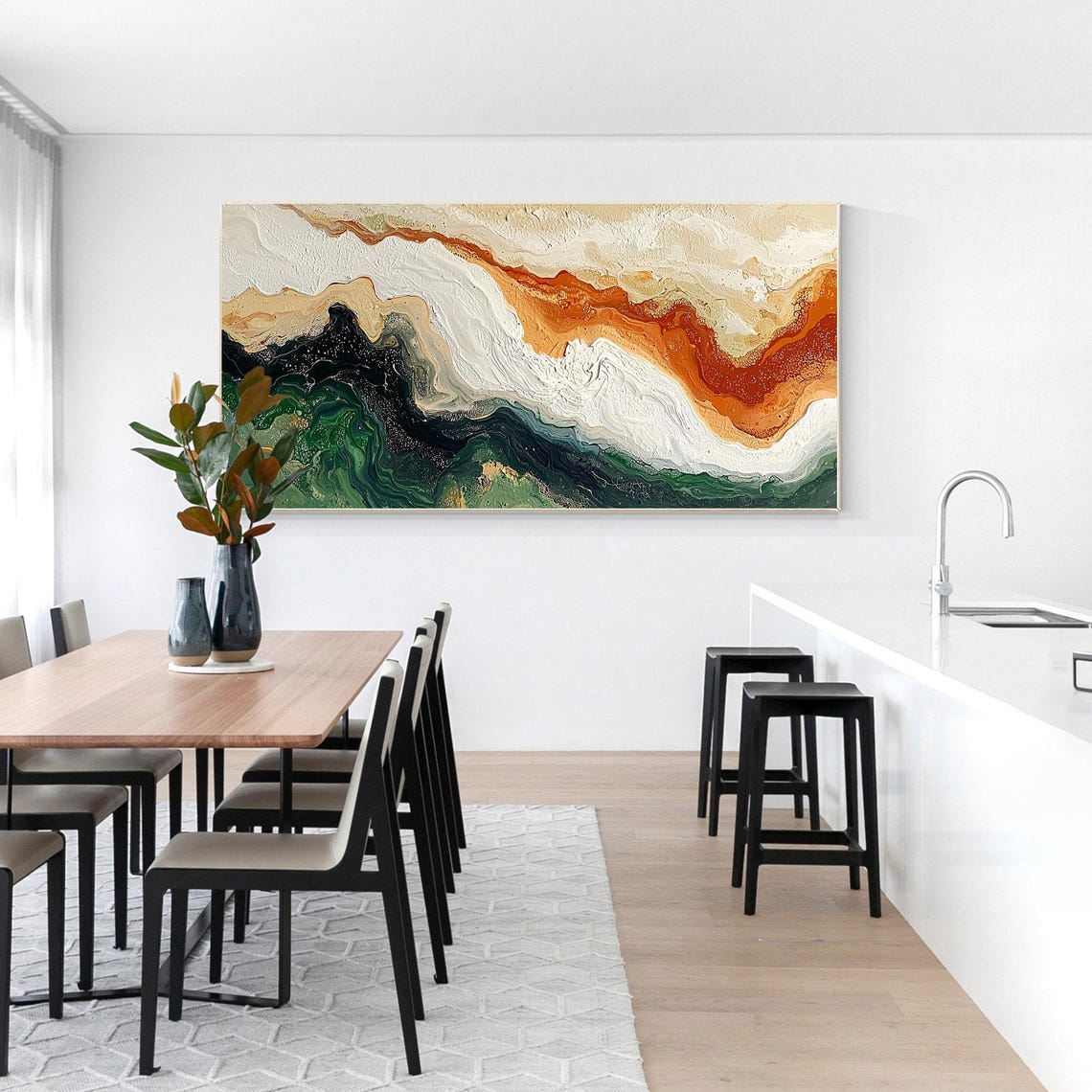 Emerald Green and Burnt Orange Marble Swirl Abstract Art Poster - Image 2