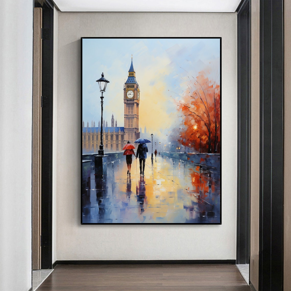 Rainy London Big Ben Umbrella Couple Romantic City Art Poster - Image 3