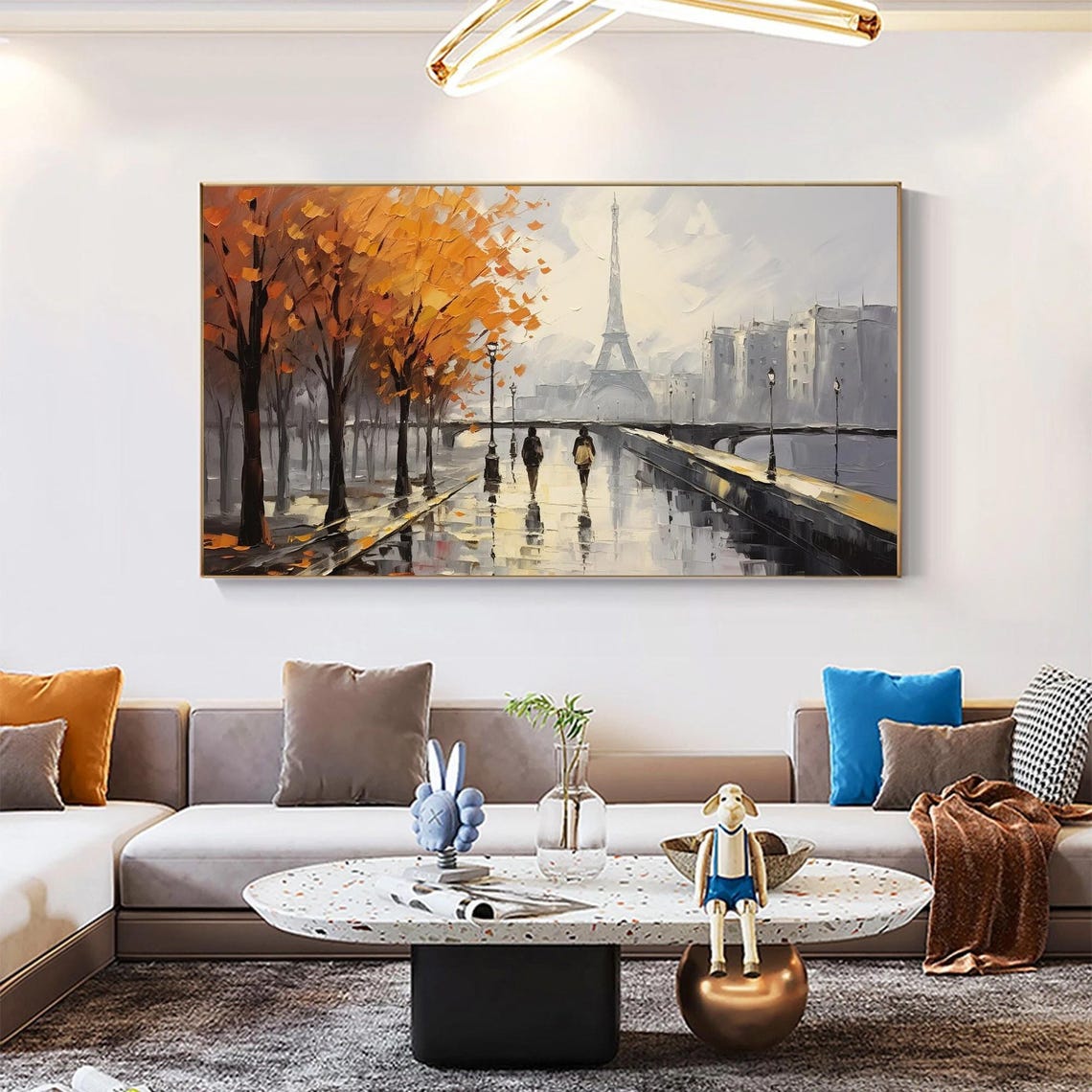 Golden Autumn Paris Street with Eiffel Tower in the Rain Poster - Image 2