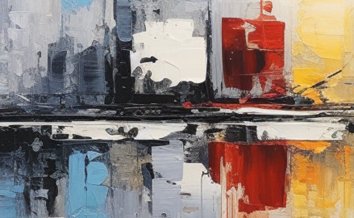 Abstract Ocean Cityscape Oil Painting, Custom Art Print - Image 4