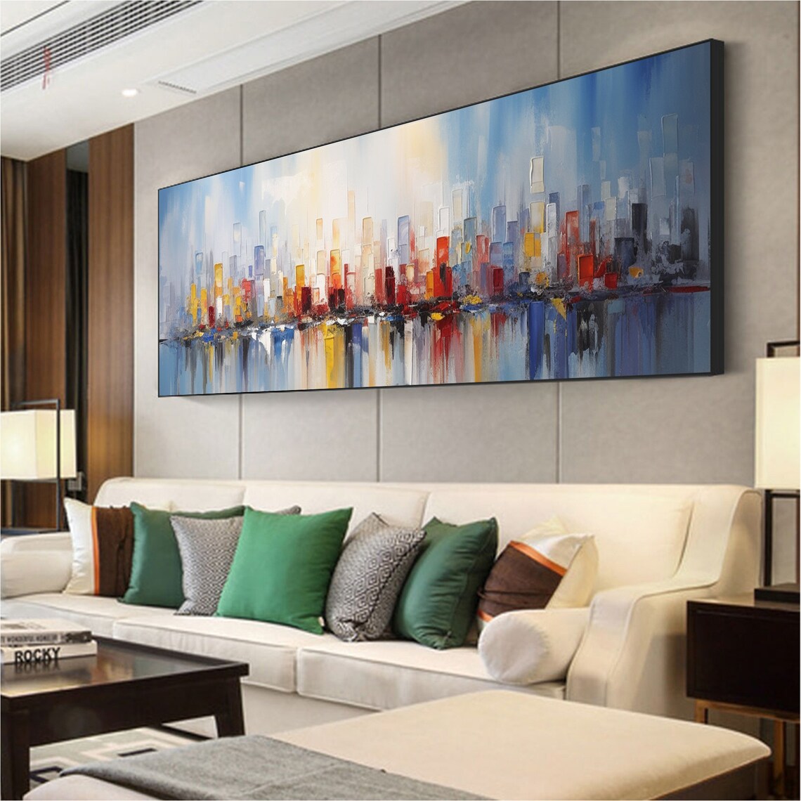 Colorful Abstract City Skyline Reflection in Water Art Poster - Image 5