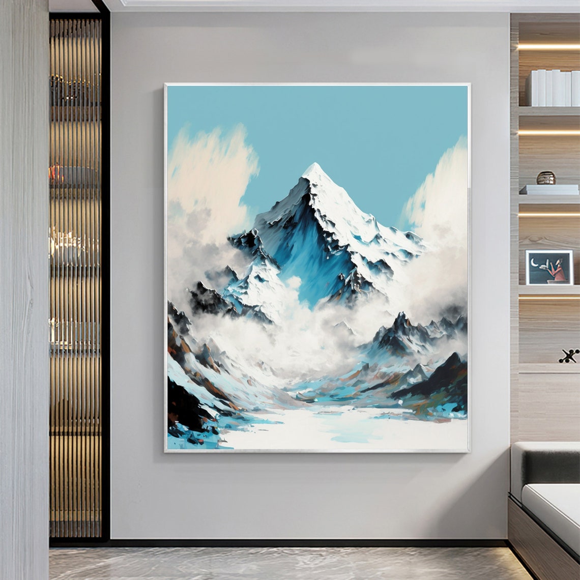 Majestic Snowy Mountain Peak Towering Against a Turquoise Sky Poster - Image 2