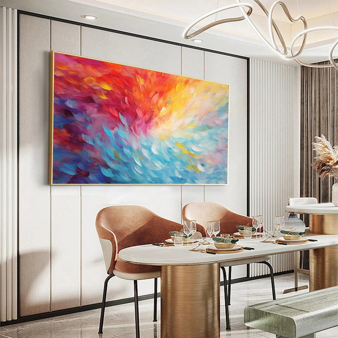Dreamy Blush Pink to Ocean Blue Feather Swirl Abstract Wall Art - Image 3