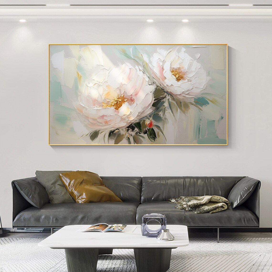 Blush White Peonies Gold Centers Pastel Floral Painting Poster - Image 3
